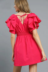 Umgee Double Ruffle Sleeve Fit and Flare Dress OutfitFlow