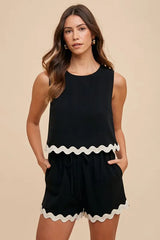 Annie Wear Ric Rac Trim Detailed Top & Shorts Set OutfitFlow