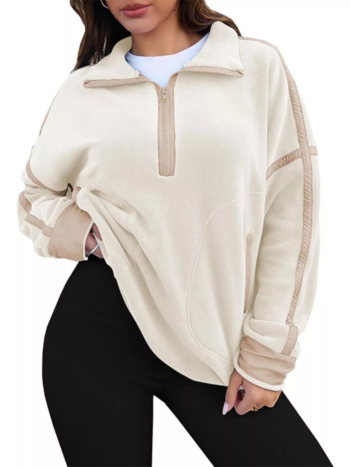 Half Zip Dropped Shoulder Sweatshirt OutfitFlow