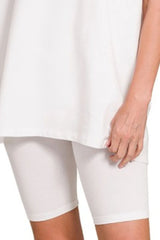 Zenana Cotton Round Neck Top & Biker Shorts OutfitFlow