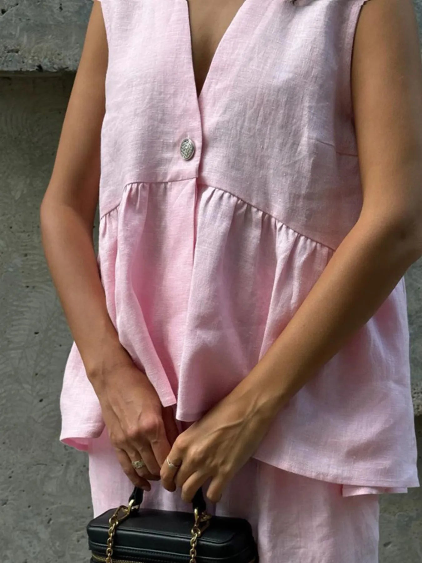 One Button Peplum Top and Pants Set OutfitFlow