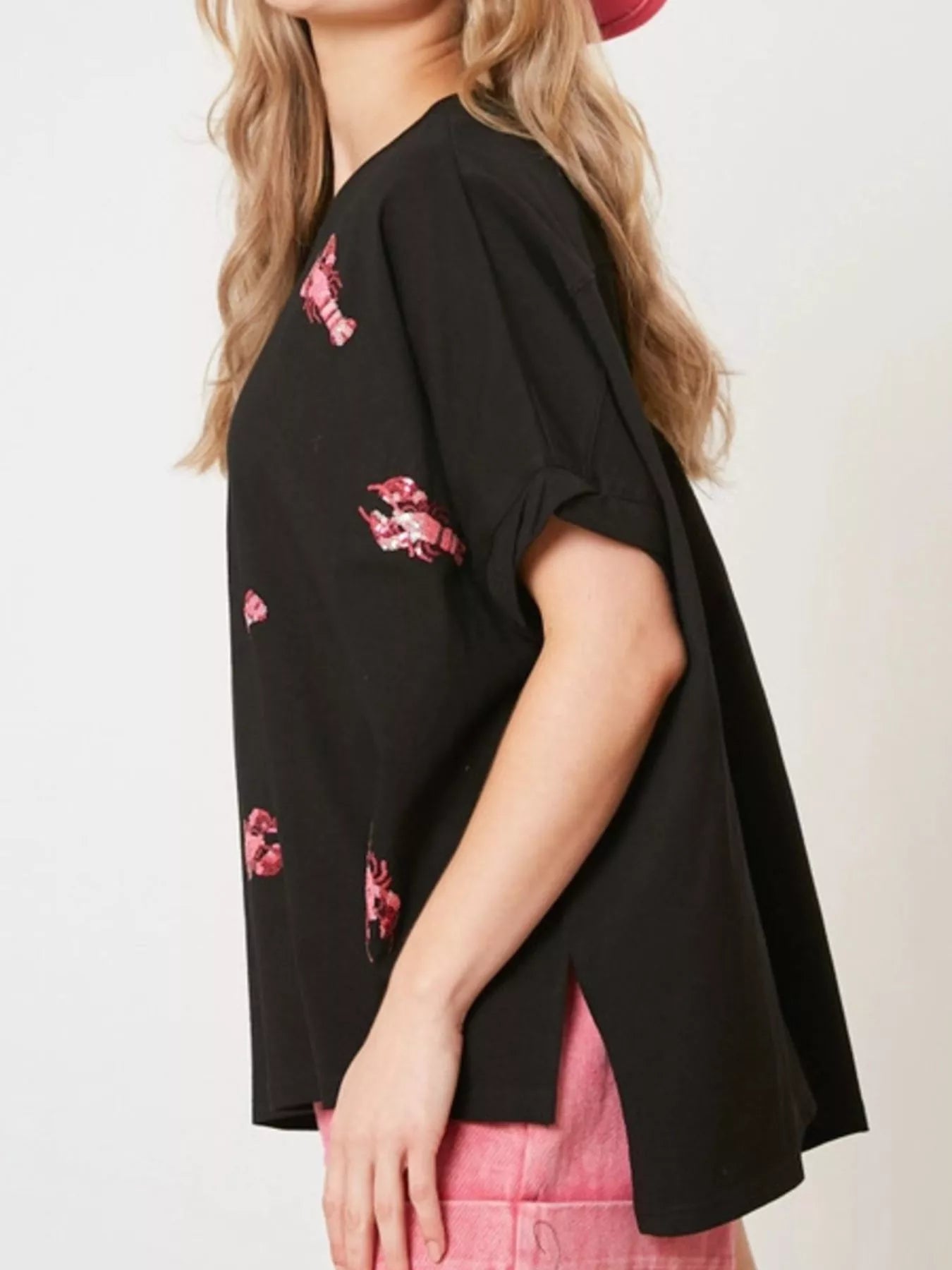 Sequin Lobster Round Neck T-Shirt OutfitFlow