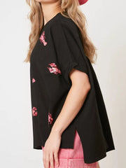 Sequin Lobster Round Neck T-Shirt OutfitFlow