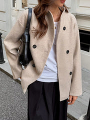 Double-Breasted Dropped Shoulder Jacket Trendsi