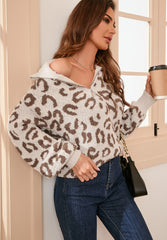 Outfit Flow - Leopard Half Zip Long Sleeve Sweater