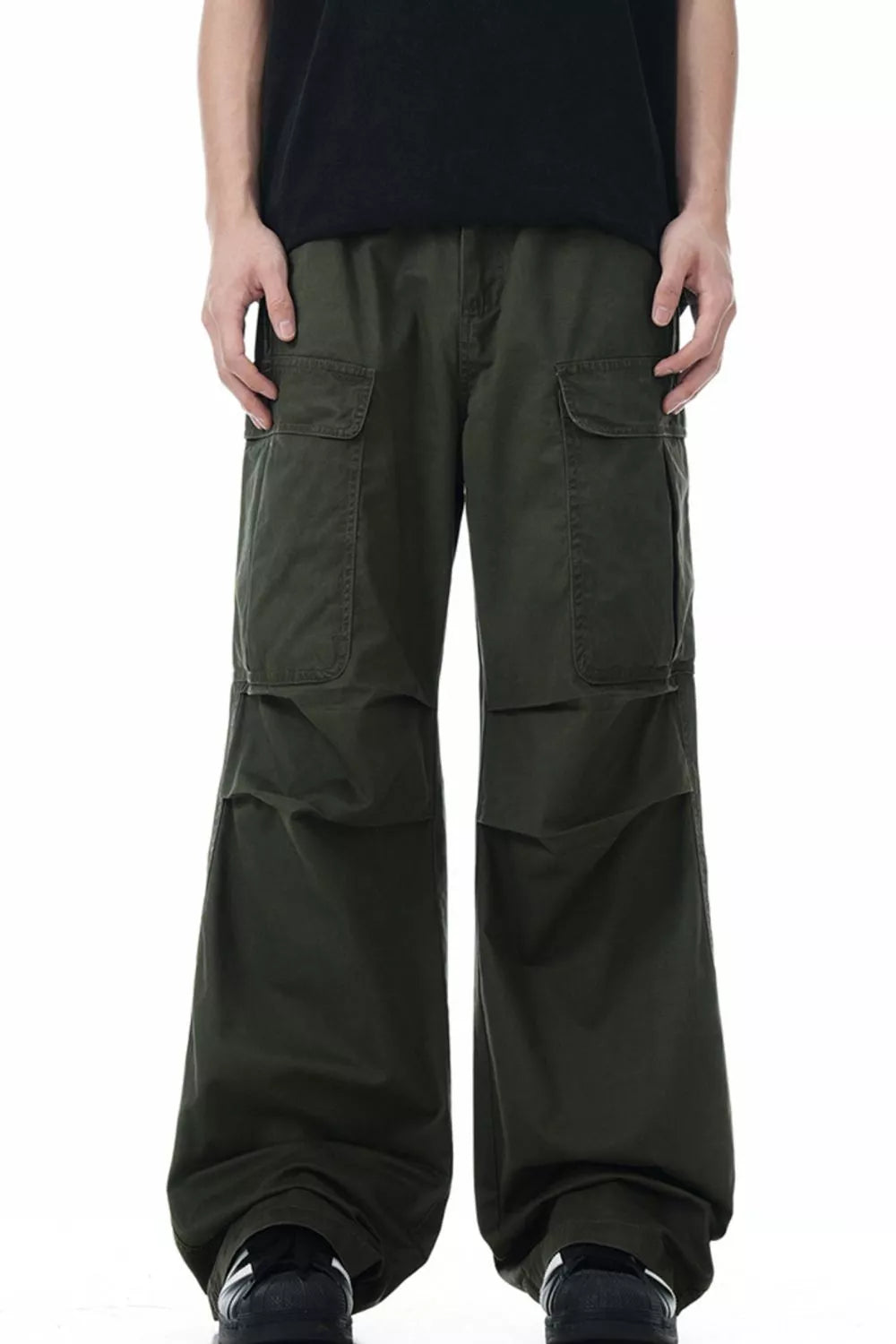Men's Loose Fit Multi-Pocket Cargo Pants Army Green Trendsi