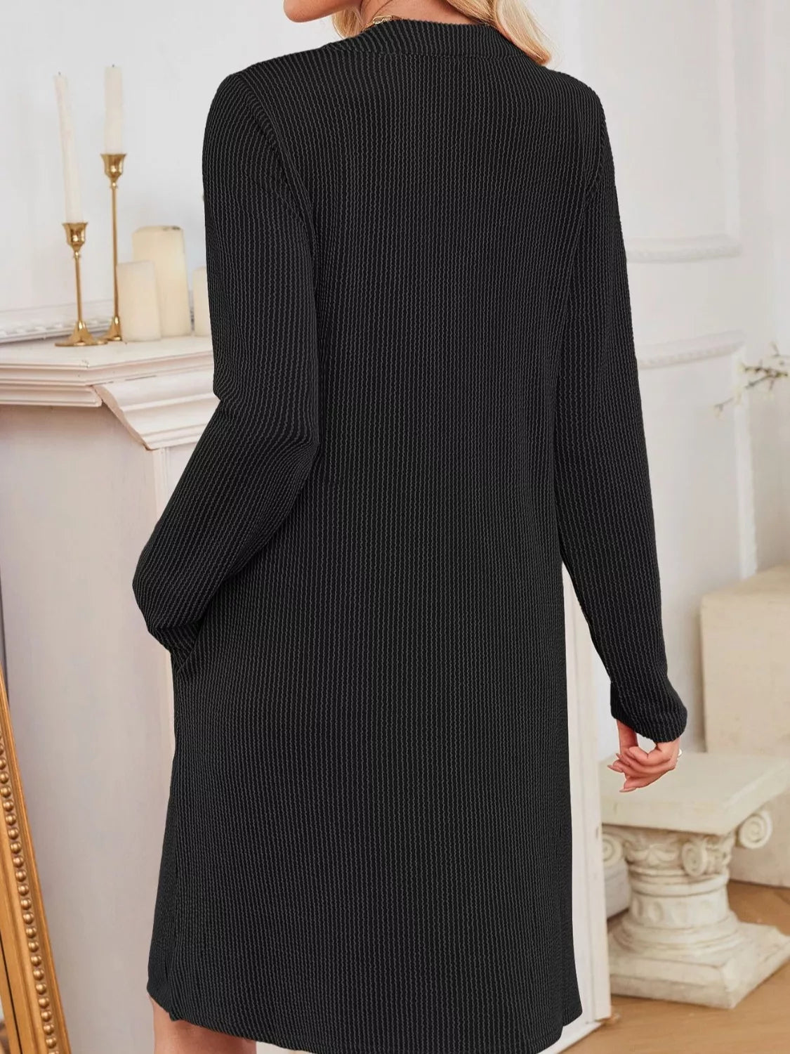 Casual Ribbed Knit Long Sleeve Dress Trendsi