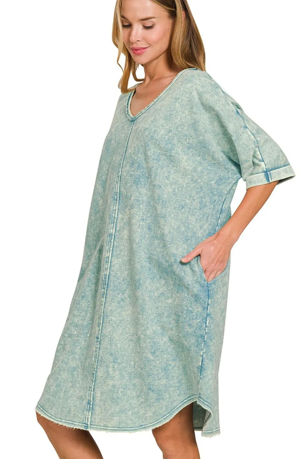 Zenana Acid-washed French Terry Tee Shirts Dress OutfitFlow