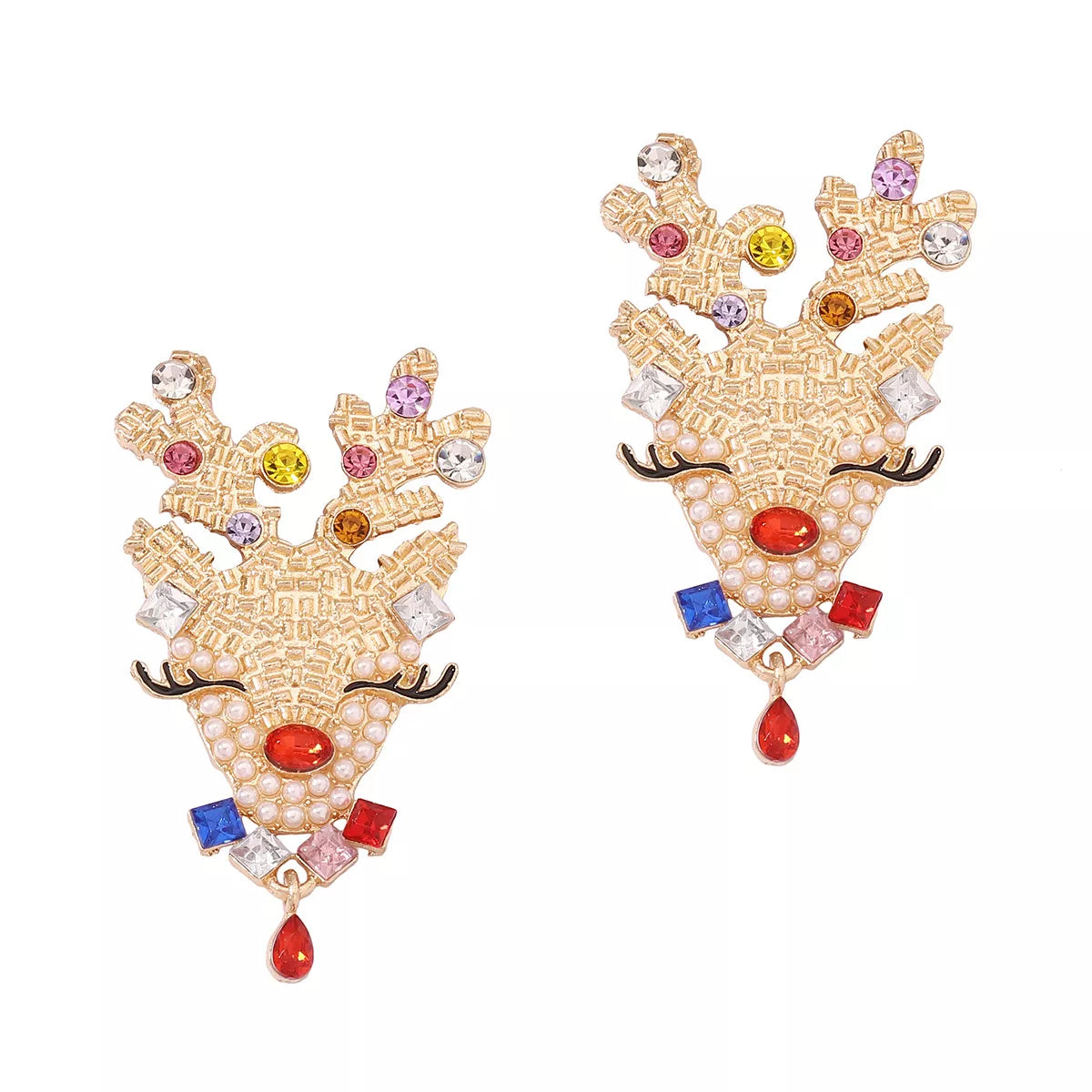 Christmas Reindeer Earrings with Colorful Rhinestones OutfitFlow