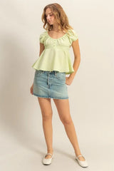 HYFVE Gingham Scoop Neck Cap Sleeve Blouse OutfitFlow