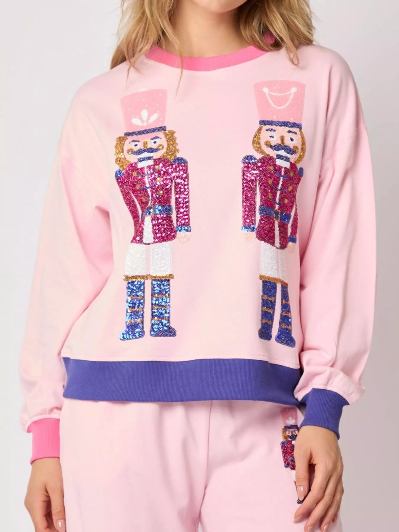 Nutcracker Contrast Trim Sweatshirt and Pants Set OutfitFlow