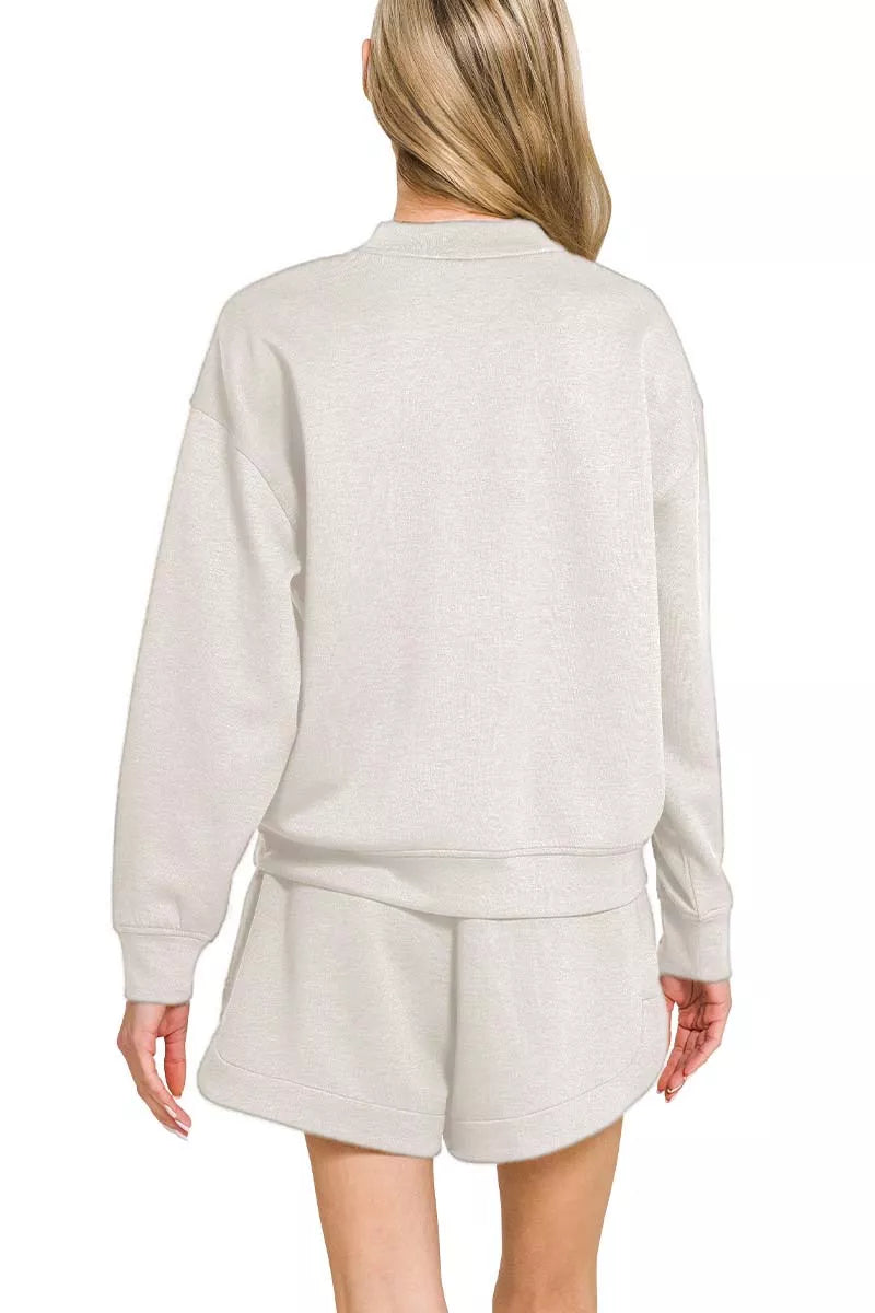 Zenana Scuba Long Sleeve Sweatshirt and Shorts Set OutfitFlow