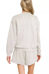 Zenana Scuba Long Sleeve Sweatshirt and Shorts Set OutfitFlow