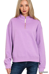 Zenana Fleece Half Zip Sweatshirt Trendsi