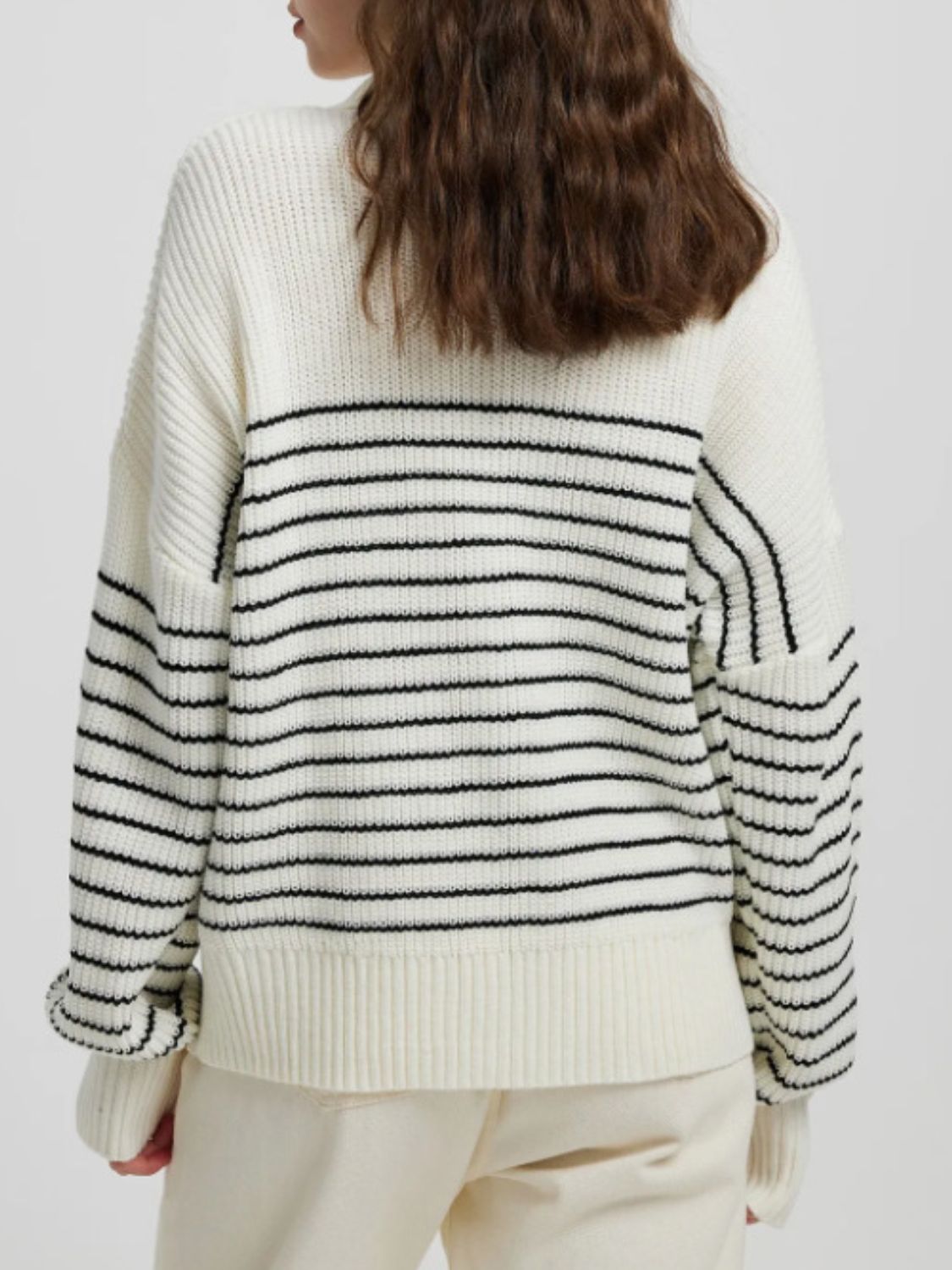 Outfit Flow - Striped Half Zip Long Sleeve Sweater