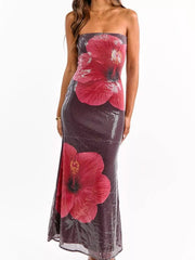 Sequin Flower Tube Maxi Dress OutfitFlow