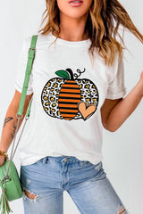 Pumpkin Graphic Round Neck Short Sleeve T-Shirt OutfitFlow