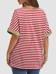 Contrast Striped Round Neck Half Sleeve T-Shirt