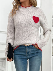 Outfit Flow - Perfee Contrast Heart Round Neck Long Sleeve Sweater