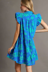 Umgee Full Size Floral Print Ruffle Cap Sleeve Tiered Dress Plus Size OutfitFlow