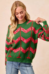 BiBi Christmas Theme Chevron Sequins Detail Sweater OutfitFlow