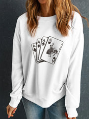 Ace Card Cowboy Graphic Long Sleeve Sweatshirt OutfitFlow