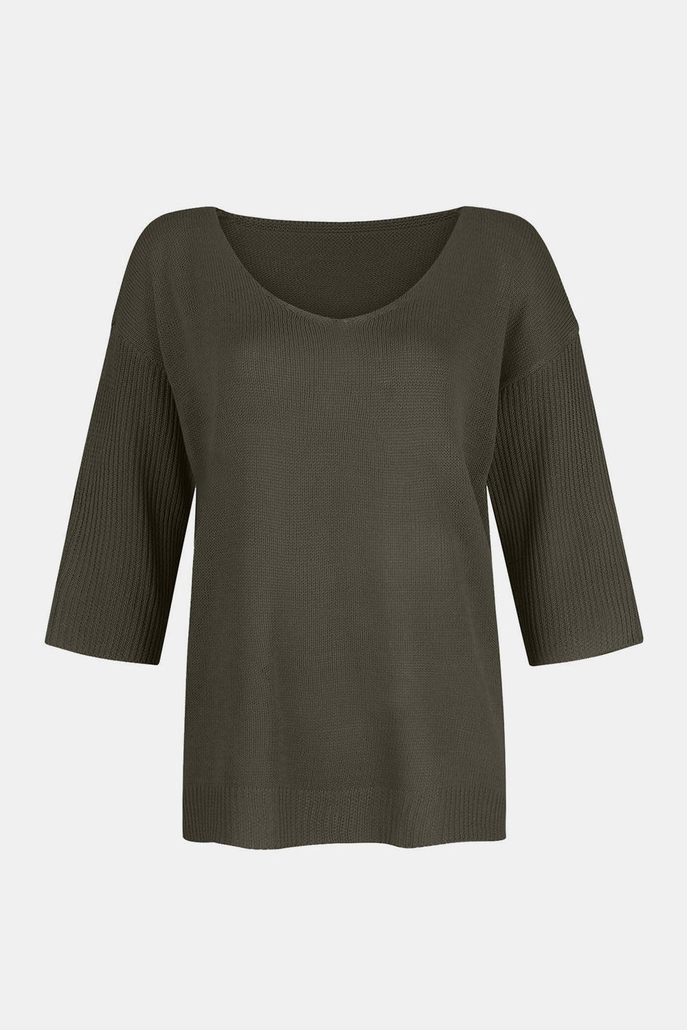 Outfit Flow - V-Neck Three-Quarter Sleeve Knit Top