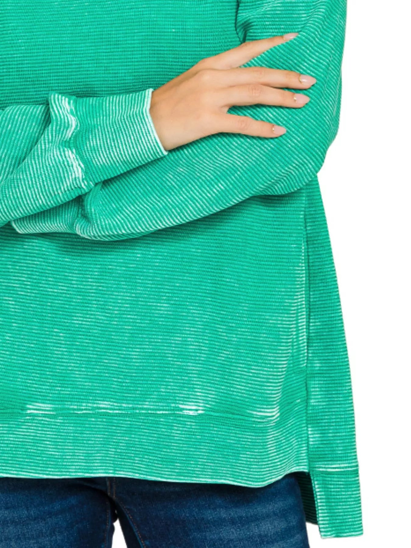 Zenana Full Size Acid Washed Double Ribbed Hi-low Sweatshirt Plus Size OutfitFlow