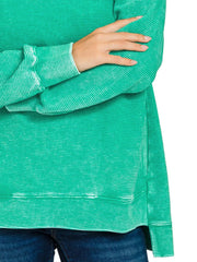 Zenana Full Size Acid Washed Double Ribbed Hi-low Sweatshirt Plus Size OutfitFlow