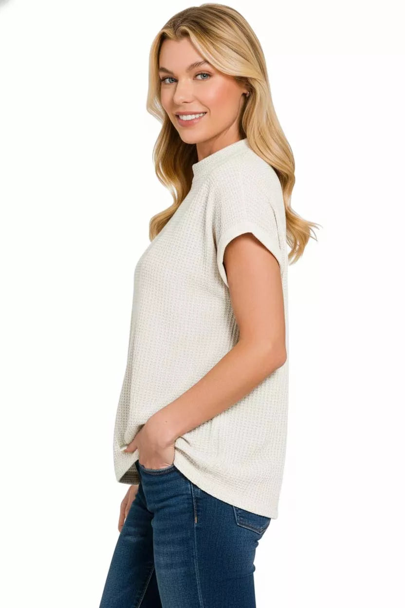 Zenana Chenille Waffle Cap Sleeve Sweater OutfitFlow