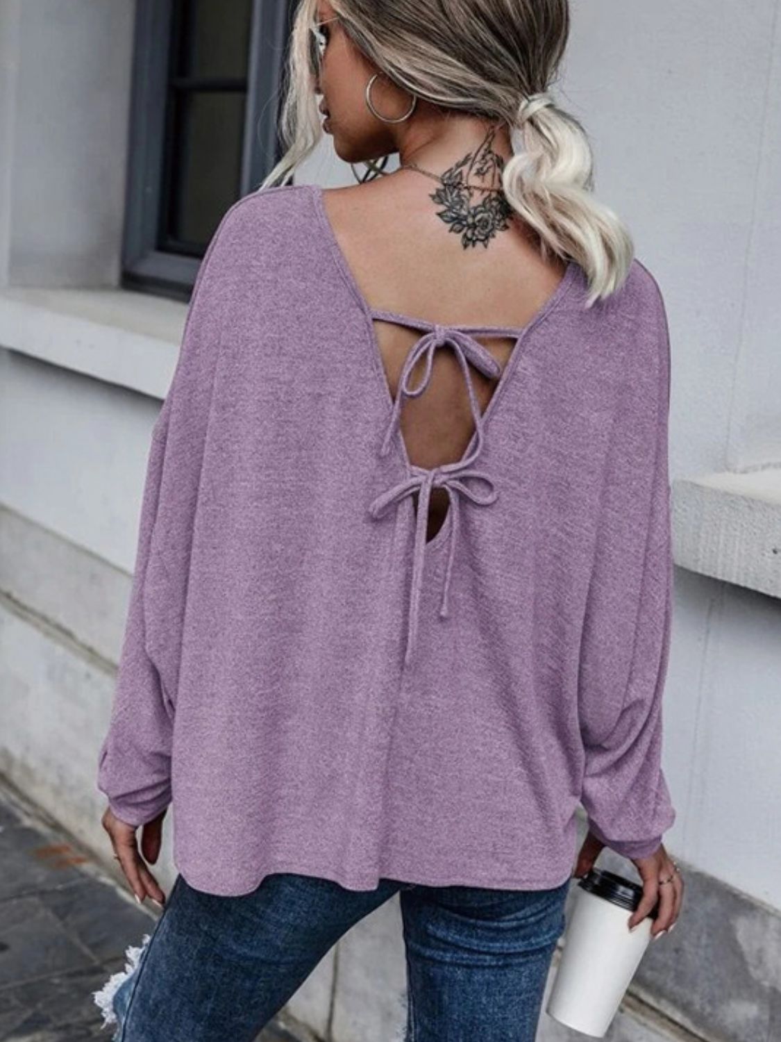 Outfit Flow - Full Size Double Tie Drop Shoulder Long Sleeve T-Shirt