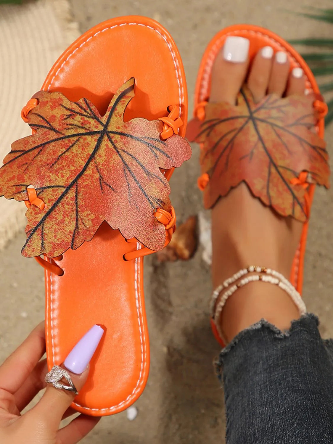 Open Toe Flats Slippers Tangerine OutfitFlow