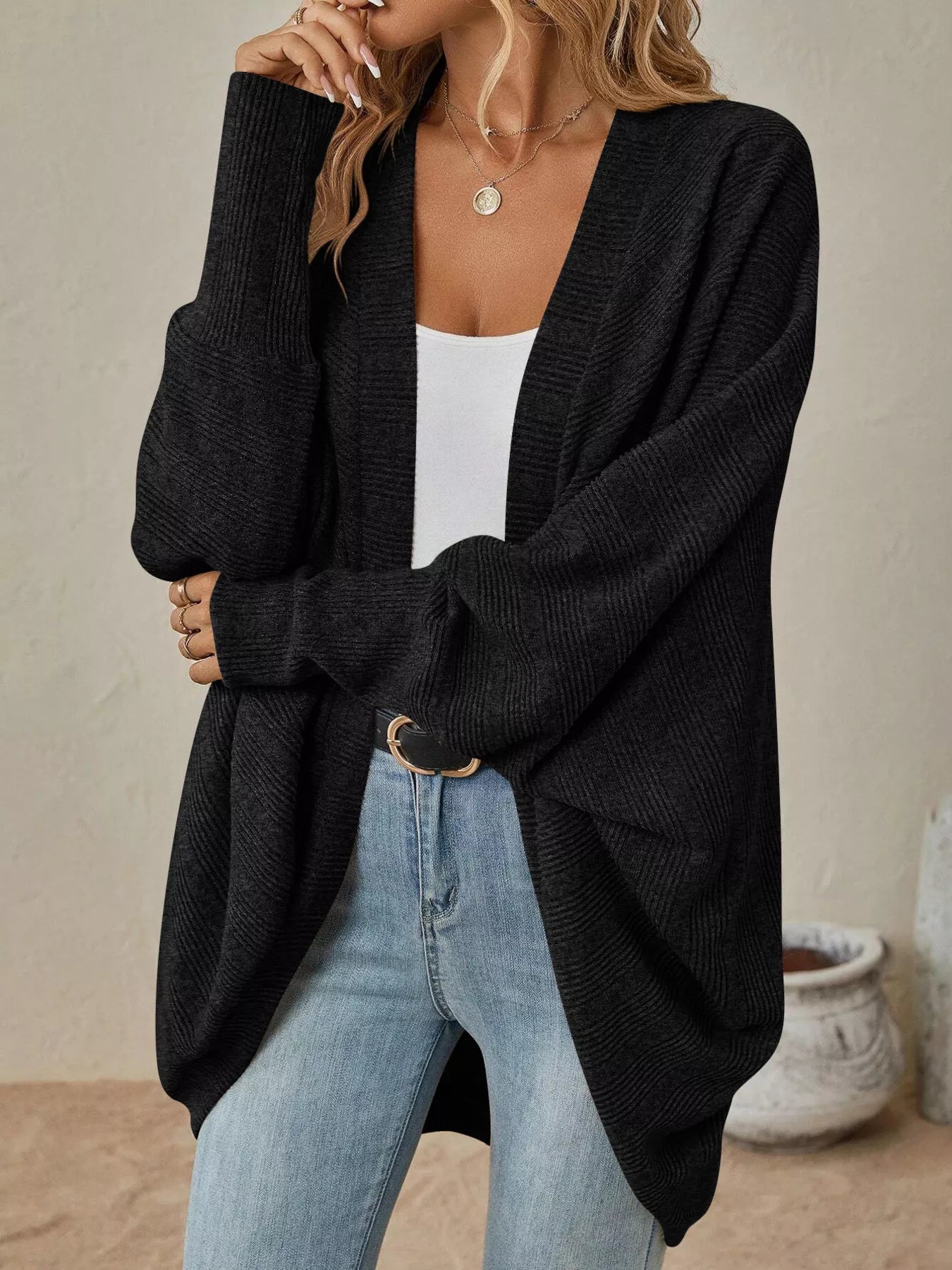 Open Front Cocoon Cardigan OutfitFlow