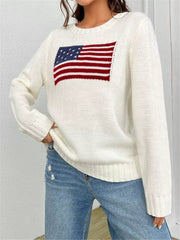 US Flag Round Neck Long Sleeve Sweater OutfitFlow