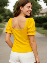 Sweetheart Neck Short Sleeve Top OutfitFlow
