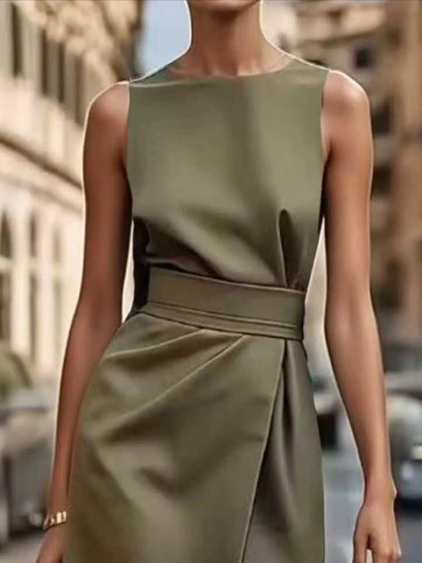 Round Neck Sleeveless Midi Dress OutfitFlow