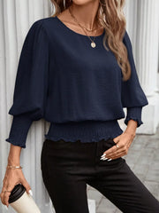 Smocked Waist Round Neck Blouse Trendsi
