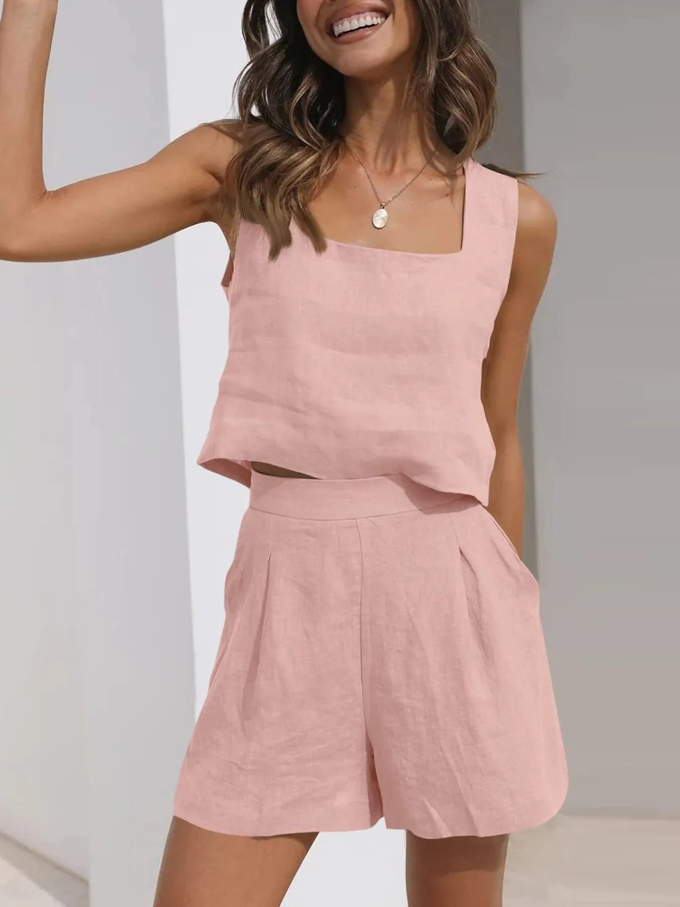 Square Neck Tank and Shorts Set OutfitFlow