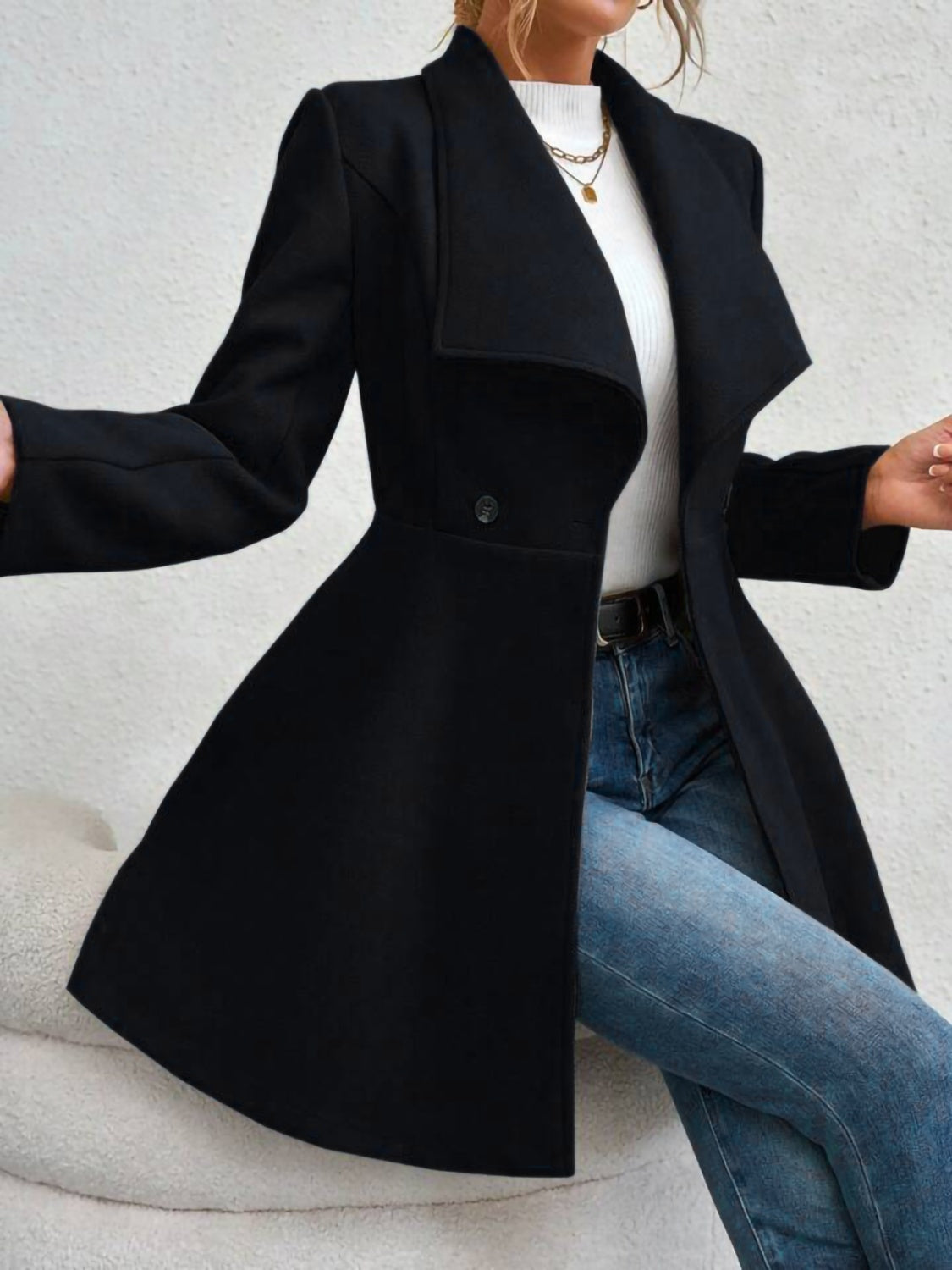 Outfit Flow - Collared Neck Button Up Long Sleeve Coat