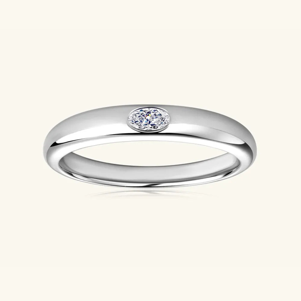 925 Sterling Silver Inlaid Moissanite Ring Silver Oval Drill OutfitFlow