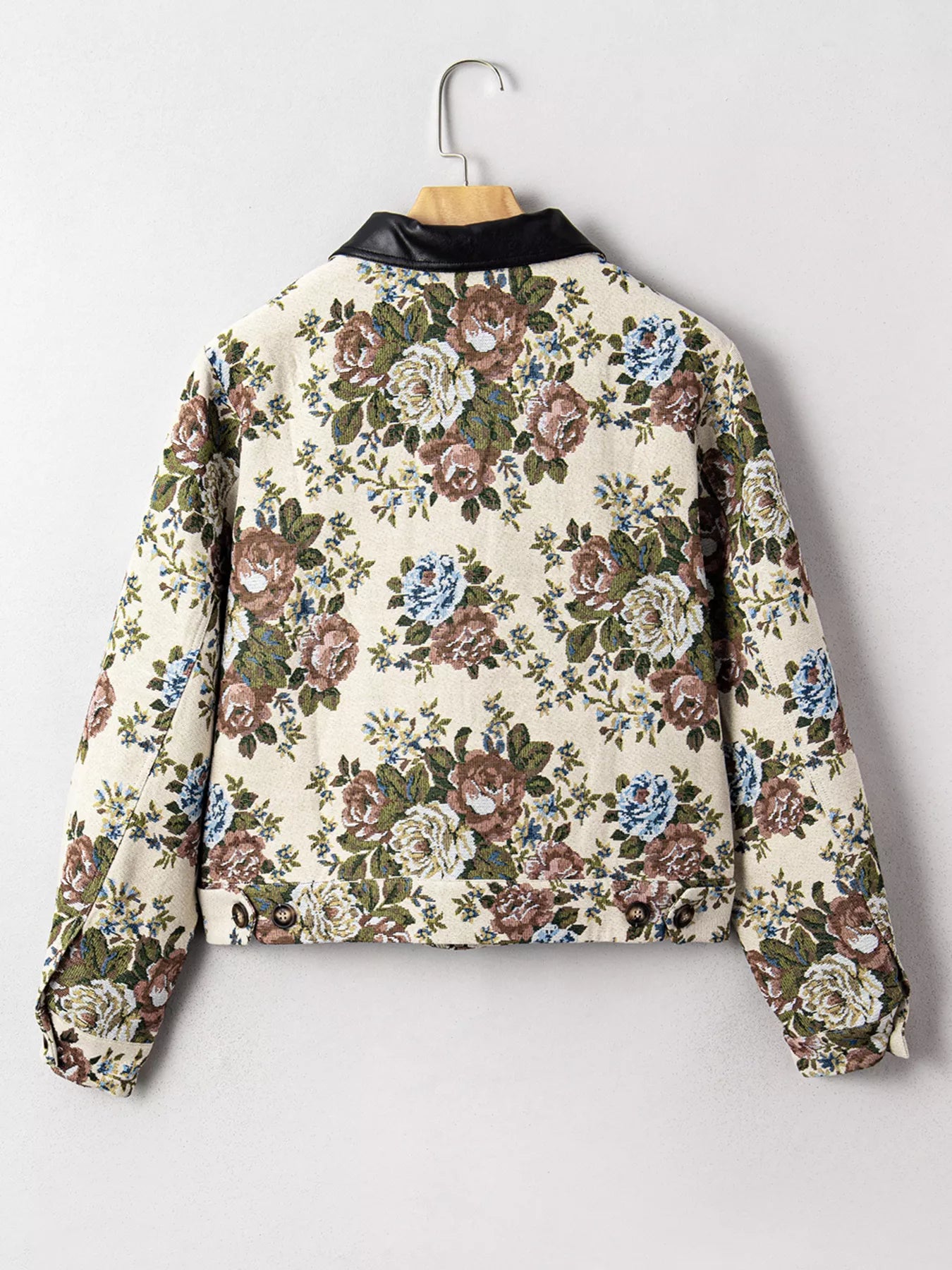 Floral Print Zip Up Contrast Collared Jacket OutfitFlow