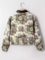 Floral Print Zip Up Contrast Collared Jacket OutfitFlow