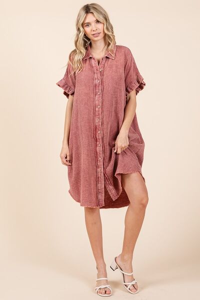 Mittoshop Mineral Wash Cotton Gauze Mini Shirt Dress OutfitFlow