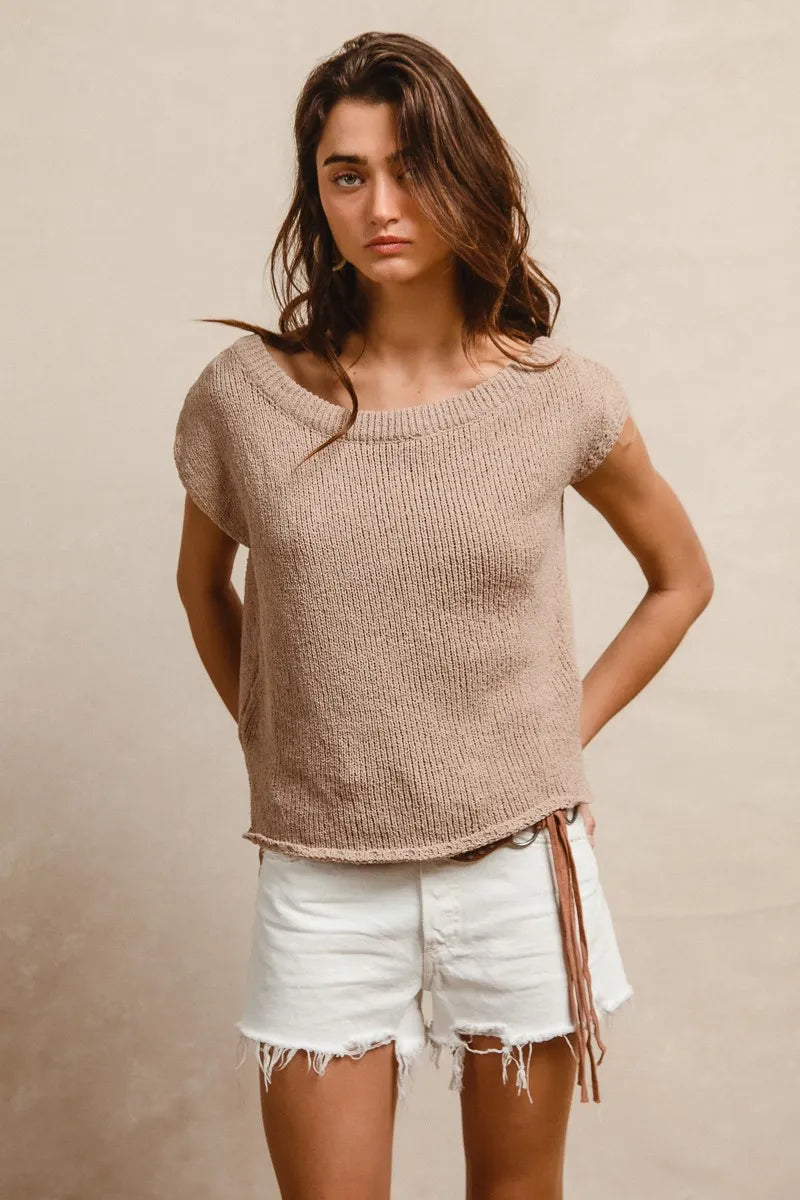 BiBi One Side Off Shoulder Knit Top OutfitFlow