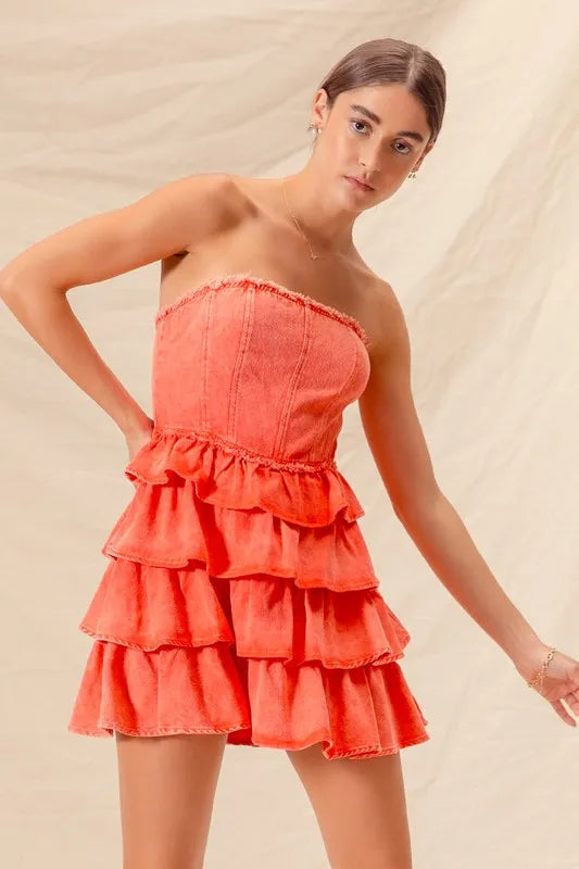 SO ME Strapless Ruffle Layered Game Day Cheer Up Dress OutfitFlow