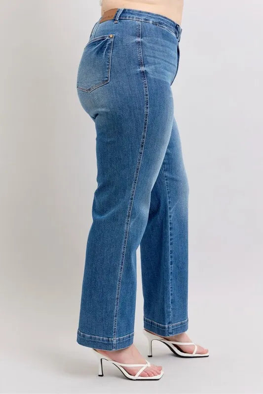 Judy Blue Full Size High Waist Contrast Thread Straight Plus Size OutfitFlow