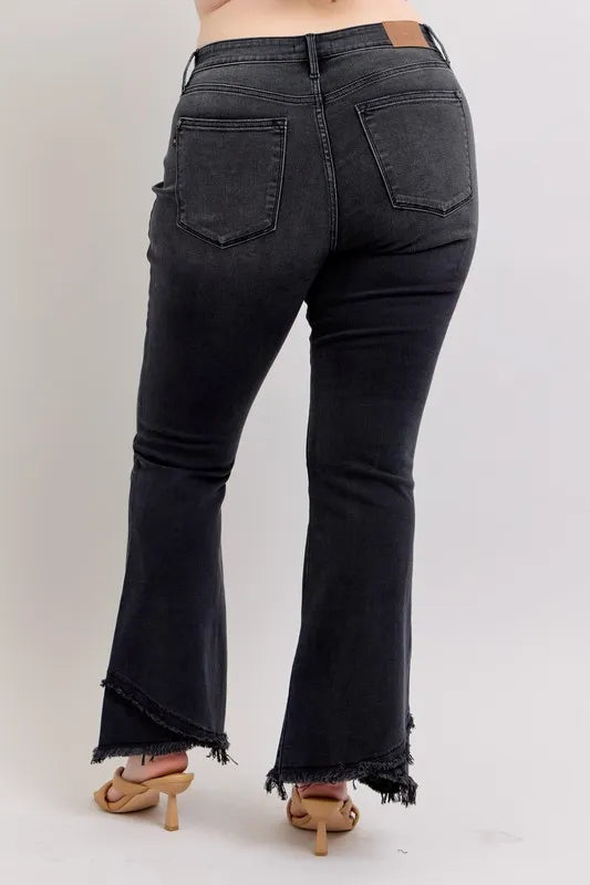 Judy Blue Full Size High Waist Flare W/ Mock Fray Tulip Hem Plus Size OutfitFlow