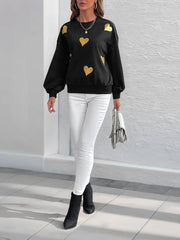 Heart Print Long Sleeve Sweatshirt OutfitFlow