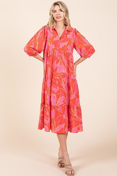 Mittoshop Tiered Printed Collared Neck Midi Dress OutfitFlow