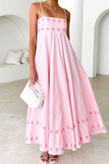 Floral Embroidered Spaghetti Strap Maxi Dress Blush Pink OutfitFlow